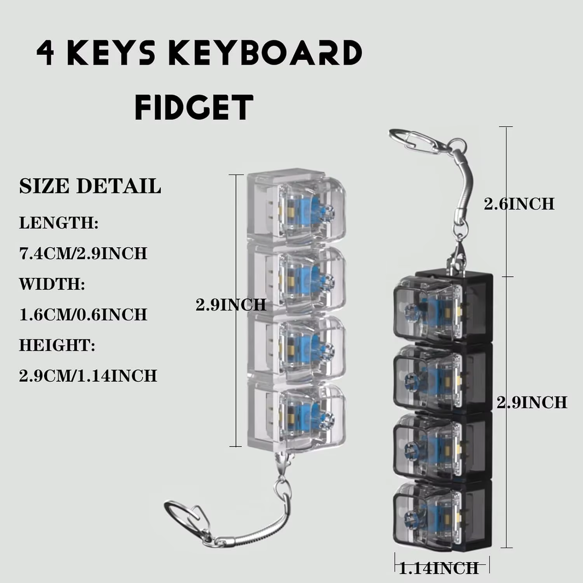 LED Keyboard Key Chain Fidget Toy for Adults Fidget Clicker Decompression Keychains Stress Relief Gadget Interesting Pendant
